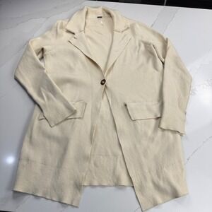 Free People Cream Ribbed Knit Long Open Front Cardigan Duster‎ Blazer